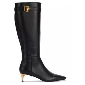 Donna Karan New York Women's Clari Tall Boot Black Leather Gold Heel Size 6 NIB
